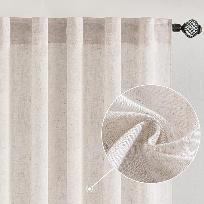 MIULEE White Linen Curtains 120 Inches Long for Bedroom Living Room, Soft Thick Linen Textured Extra Long Window Drapes Semi Sheer Light Filtering Rod Pocket Back Tab Burlap Look, 2 Panels 10 Ft