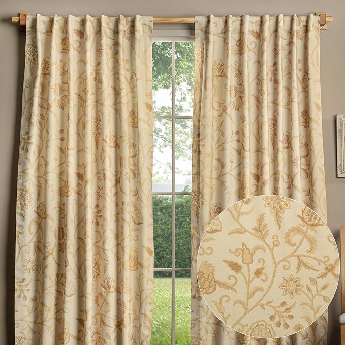 Maison d' Hermine Curtains for Living Room 100% Cotton 124 inch Length Two Panels Light Filtering Curtains for Bedroom Windows with Rod and Loop Pockets Drapes (Artisan Love Cream, 50" W x 124" L)