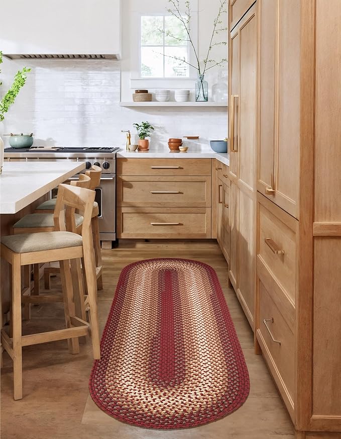 Tranquility TQ42 Red 2' x 8' Runner- Braided Area Rug, Home Decor, Floor Mat or Bedroom Rug - Easy Care, Ideal for High Traffic Areas in Hallway and Living Room - Made in USA