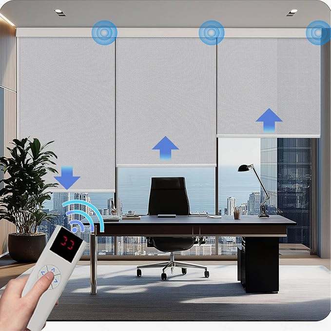 Motorized Blinds with Remote Cordless Automatic Motorized Shades Custom Blinds for Windows Smart Curtains Compatible with Alexa Google Home(Solar Grey,W49 x H72in)
