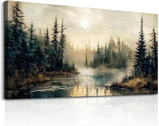 FUHAIHUA Canvas Wall Art For Living Room Large Wall Decor For Bedroom Modern Office Wall Decorations Forest River Landscape Paintings Farmhouse Pictures Artwork Room Aesthetic Home Decor 20x40 In