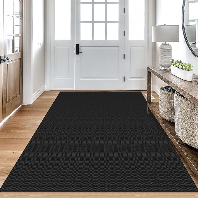 KOZYFLY Washable Area Rug 4x6 Ft Rubber Backed Rugs for Entryway Bedroom Throw Rugs Boho Entry Rug, Cotton Braided Floor Carpet for Dining Room Living Room, Black/Grey