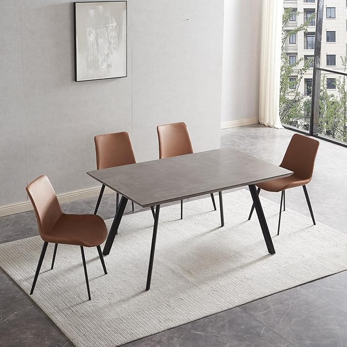 ZckyCine 46.5" Modern Dining Table Set for 4-6 People Kitchen Dining Room Table Set Extendable Wood Dining Table and 4 Upholstered Chairs, Home Kitchen Furniture
