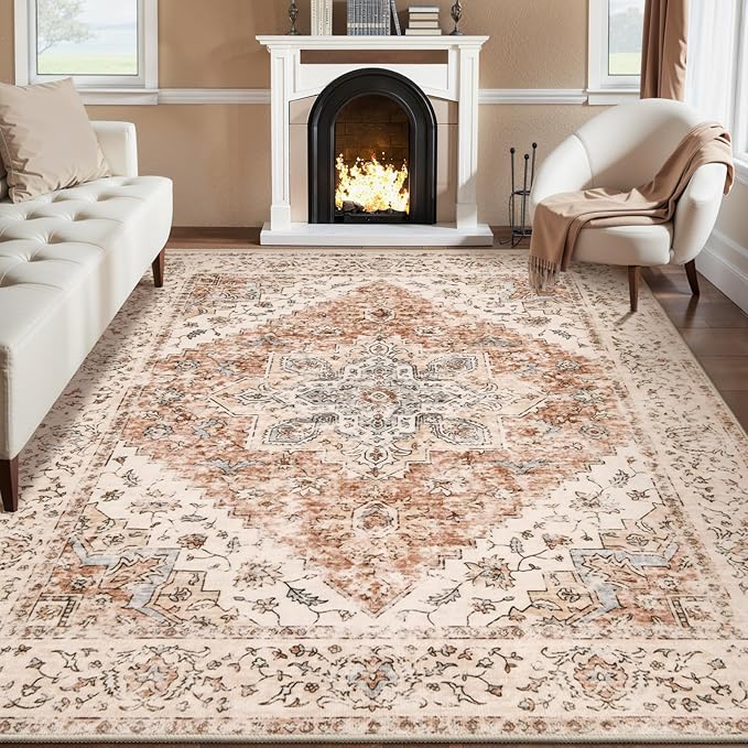 Ciicool 8x10 Area Rugs, Washable Area Rug, Rugs for Living Room Non-Slip Indoor Rugs Large Low-Pile Mat Floor Carpet Vintage Rug for Bedroom Dinning Foyer Decor