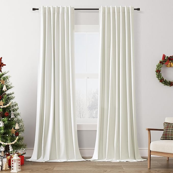 Guken Ivory Linen Blackout Curtains 126 Inch Length 2 Panels Set for Living Room Bedroom Back Tab Thermal Insulated 100% Black Out Linen Drapes Room Darkening Window Curtains