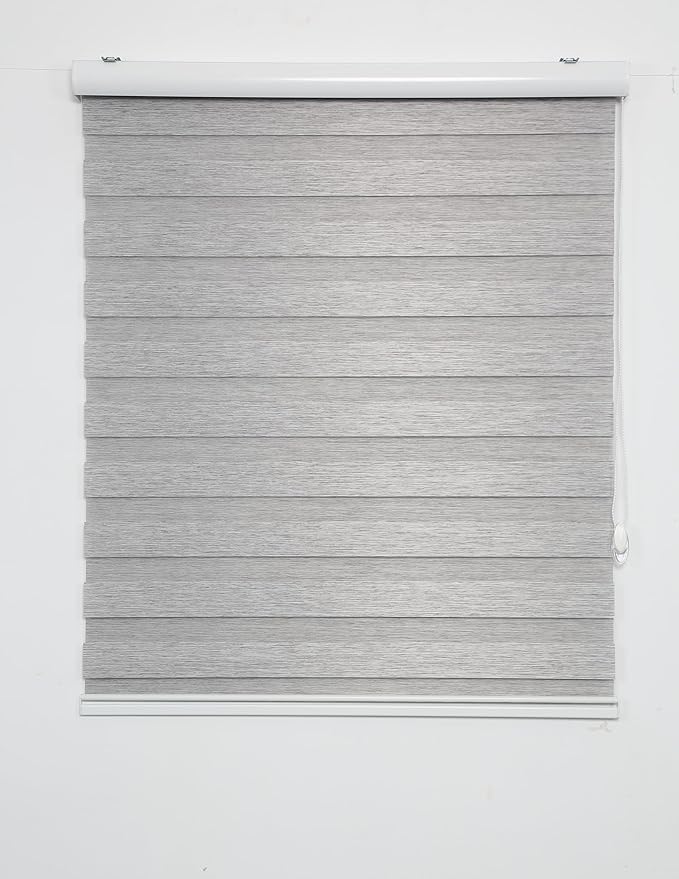 Shadesu Zebra Blinds for Windows, 24" W x 72" H, Gray, Dual Layer Free-Stop Zebra Shades, Light Control for Day and Night, Sheer Blinds for Indoor Windows, Bedroom, Kitchen Custom Made