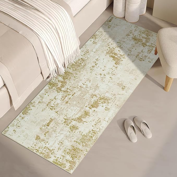 Modern Abstract 2x7 Runner Rug Washable Non Slip Stain Resistant Rug for Hallway Kitchen Bedroom Non Shedding Low Pile Indoor Floor Cover,Golden Grey