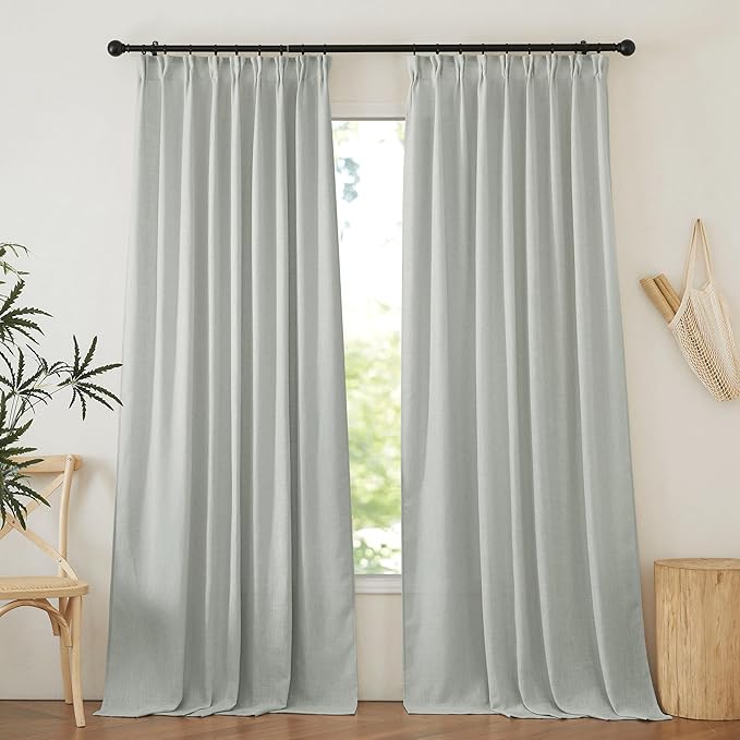 NICETOWN Linen Grey Curtains 84 inches Length 2 Panels Set, Rod Pocket & Back Tab Flax Linen Burlap Semi Sheer Eclectic Drapes Privacy with Light Filtering for Bedroom/Living Room, 52 x 84 inch
