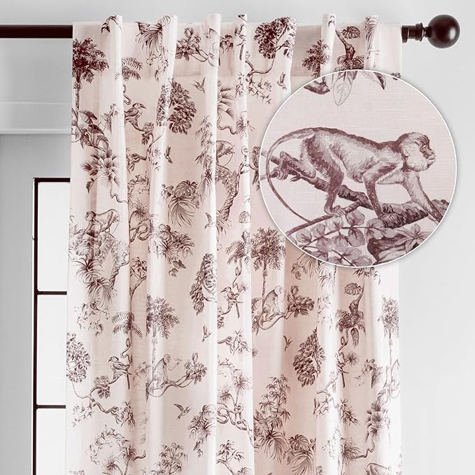 Maison d' Hermine Curtains for Living Room 100% Cotton 84 inch Length One Panel Light Filtering Toile Curtains for Bedroom Windows with Rod and Loop Pockets Drapes (Bonobo Brown, 50" W x 84" L)