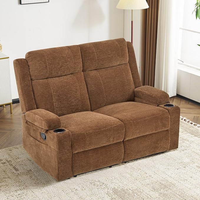 Loveseat Recliner, Loveseat Sofa with Adjustable Footrest, Wall Hugger Recliner for Living Room & Home Theater & RV(Brown)