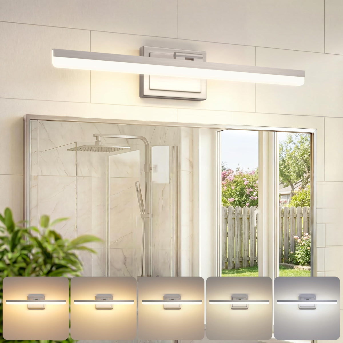 VOLISUN Modern Bathroom Vanity Light 24 inch, Rotatable, 24W Dimmable 5CCT Led Bathroom Light Fixture Over Mirror, Brushed Nickel Bar Vanity Light for Bathrooms Mirror Restroom-ETL Certificated