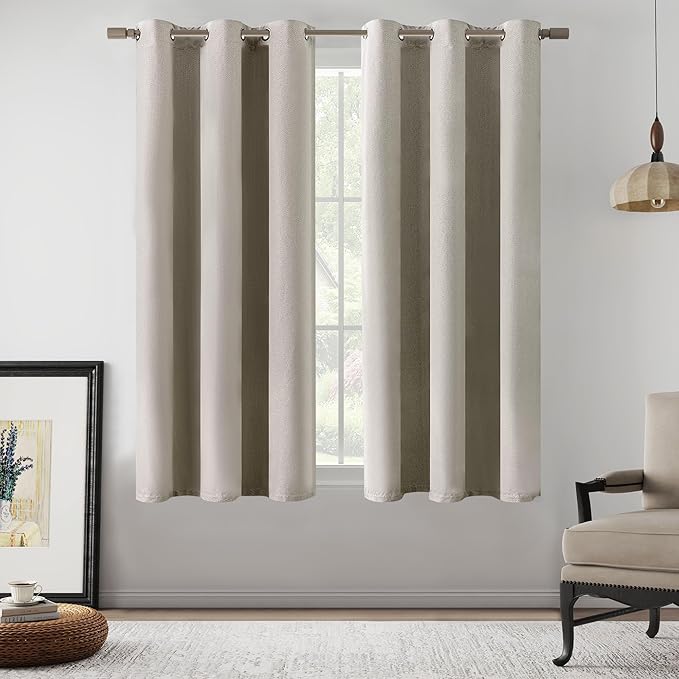 2 Panels Natural Linen 100% Blackout Curtains for Bedroom, Thermal Insulated Entryway Cottage Decor Drapes, Farmhouse Grommet Curtains for Small Window, Natural, W37 x L64, 2 Panels