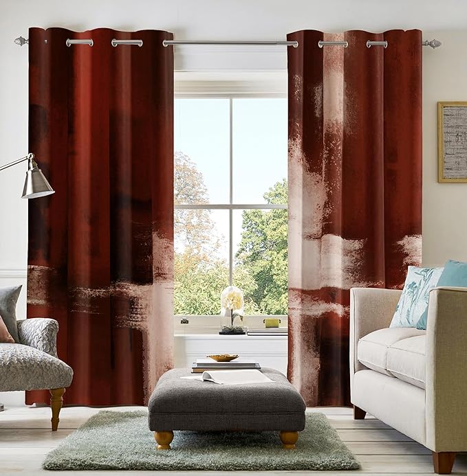 Asuexpect Red Curtains 2 Panels Abstract Rust Curtain Room Darkening Grommet Window Treatments Modern Decorative for Bedroom Living Room, 52x96 Inches