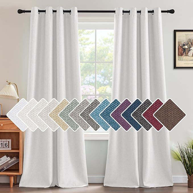 H.VERSAILTEX Linen Blackout Curtain 84 Inches Long for Bedroom/Living Room Thermal Insulated Grommet Linen Curtain Drapes Primitive Textured Burlap Effect Window Drapes 1 Panel - Heather Pure White