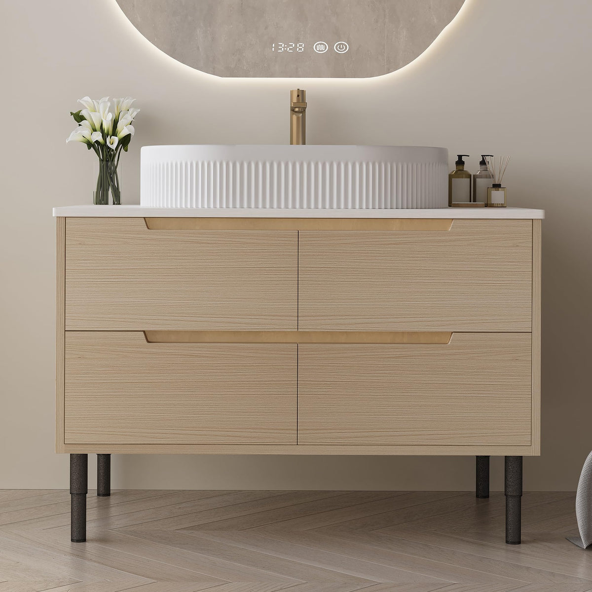 Glintee 36" Bathroom Vanity with Ceramic Sink, Wall Mount or Freestanding
