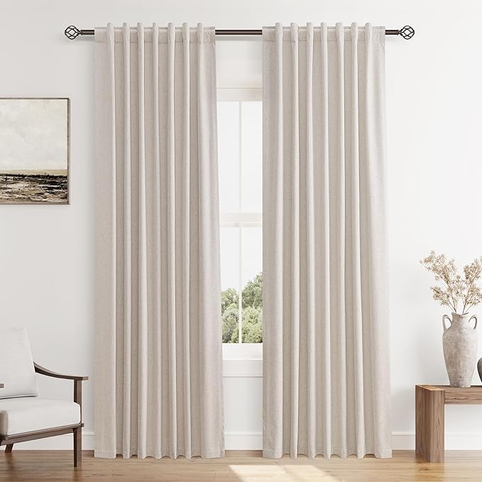 Guken Linen Blackout Curtains 84 Inch Length 2 Panels Set for Living Room Bedroom Back Tab Thermal Insulated 100% Black Out Linen Drapes Room Darkening Window Curtains 84 Inches Long, Sand Beige