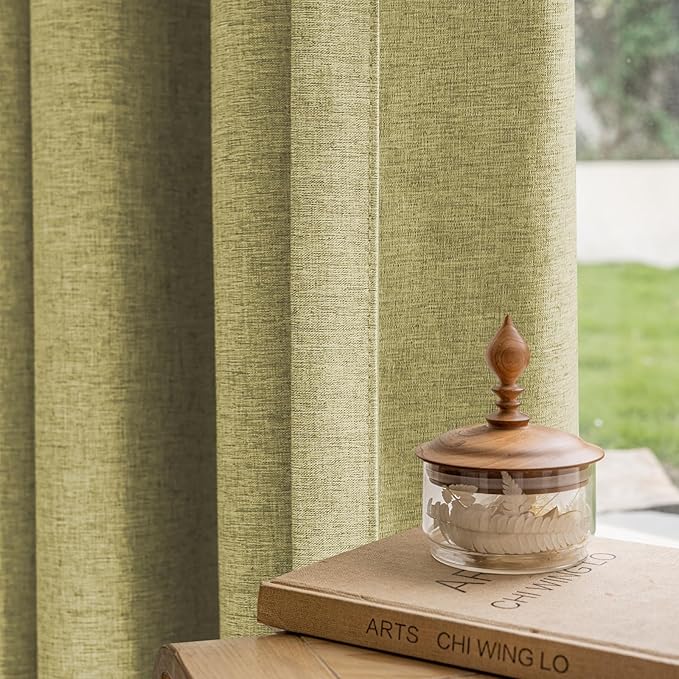 Textured Linen Double Pleated 100% Blackout Curtains for Bedroom/Living Room Blackout Curtains 96 Inches Long, Energy Saving Window Treatment Curtains,84Wx96Lx2,Lemon