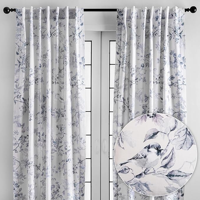 Maison d' Hermine Curtains for Living Room 100% Cotton 108 inch Length Two Panels Light Filtering Curtains for Bedroom Windows with Rod and Loop Pockets Drapes (Equinoxe Blue, 50" W x 108" L)