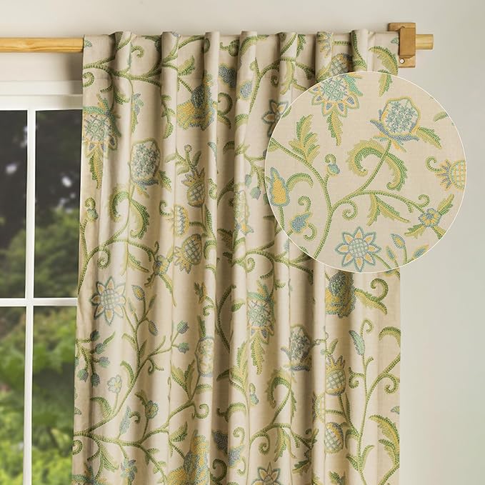 Maison d' Hermine Curtains for Living Room 100% Cotton 96 inch Length One Panel Light Filtering Curtains for Bedroom Windows with Rod and Loop Pockets Drapes (Artisan Love Mint, 50" W x 96" L)