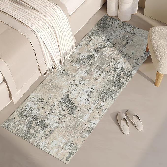 Modern Abstract 2x8 Runner Rug Washable Non Slip Stain Resistant Rug for Hallway Kitchen Bedroom Non Shedding Low Pile Indoor Floor Cover,Grey Yellow