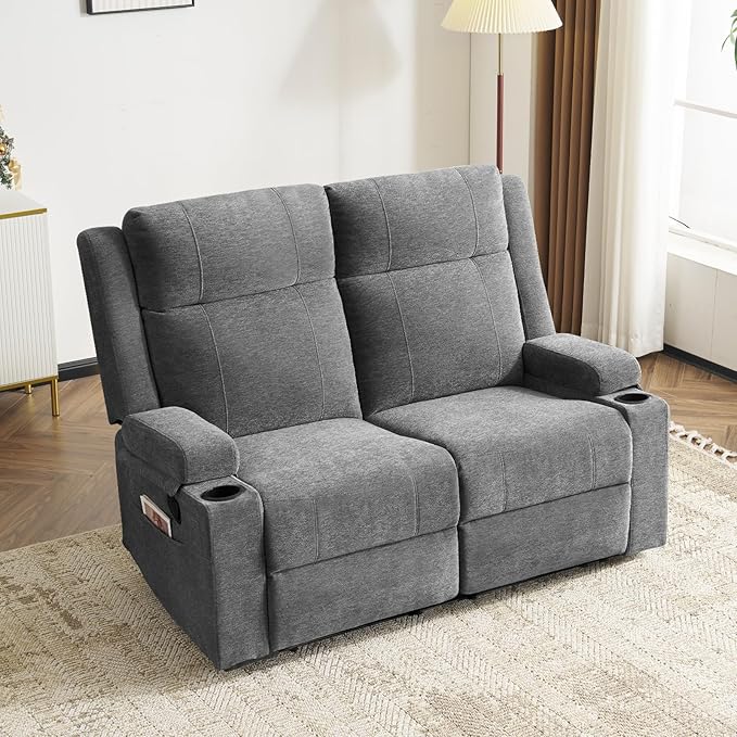 Loveseat Recliner, Loveseat Sofa with Adjustable Footrest, Wall Hugger Recliner for Living Room & Home Theater & RV(Gray)