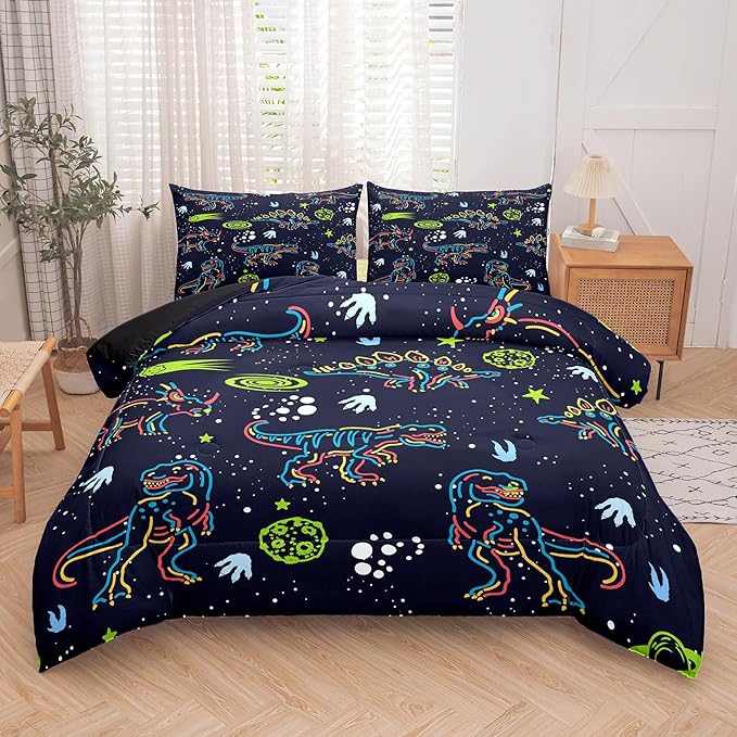 NINENINE Dinosaur Comforter Sets for Boys,Kids Dinosaur Bedding Set,Twin Size Bedding Sets for Boys Kids,Dark Blue Comforter Set with 1 Comforter 1 Pillowcase