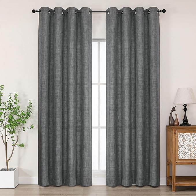 Chyhomenyc Dark Grey Curtains 84 Inches Long 2 Panels Set, Light Filtering Faux Linen Textured Soft Airy Window Curtains for Living Room Bedroom, Thick Modern Privacy Grommet Drapes, 50Wx84L, 2PCS