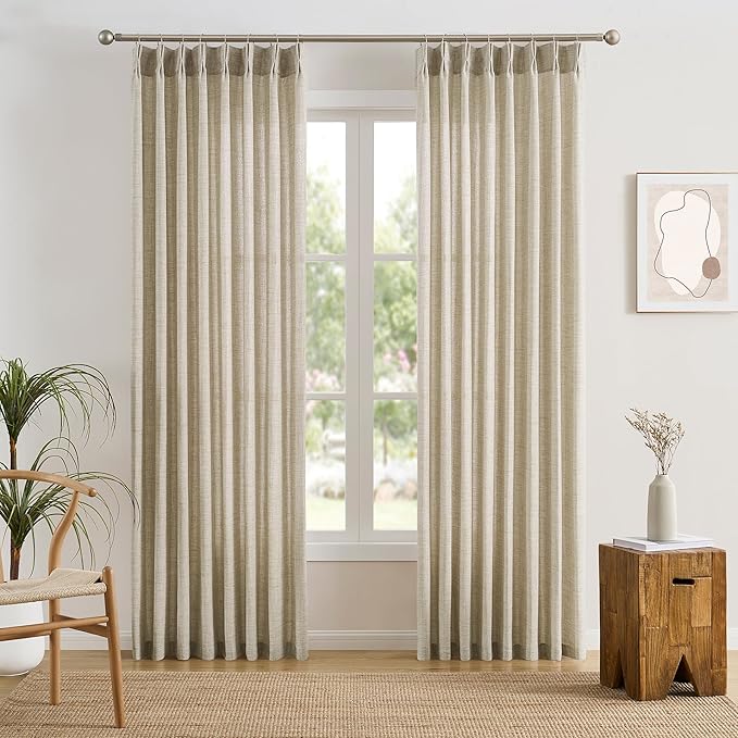 RAIN CITY Beige Pinch Pleated Sheer Curtains 86 Inches Long,W50 x L86 Inch Light Filtering Drapes for Kids Bedroom Nursery Privacy Back Tab with Hooks Semi Sheer Curtain 2 Panels Set