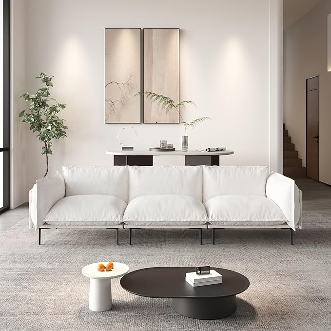WJShome Sectional Couches for Living Room, Velvet 111" Modern 3 Seater Sofa with Removable Cushions and 8" High Metal Legs, Easy to Clean, Beige
