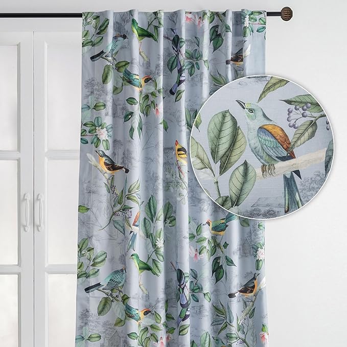 Maison d' Hermine Curtains for Living Room 100% Cotton 124 inch Length One Panel Light Filtering Curtains for Bedroom Windows with Rod and Loop Pockets Drapes (Solstice Fair Blue, 50" W x 124" L)