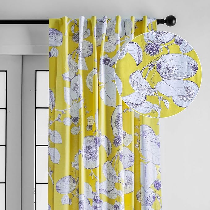 Maison d' Hermine Curtains for Living Room 100% Cotton 108 inch Length One Panel Light Filtering Curtains for Bedroom Windows with Rod and Loop Pockets Drapes (Manon Yellow, 50" W x 108" L)
