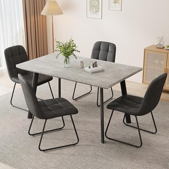 ZckyCine 46.5" Modern Grey Dining Table Set for 4, 5-Piece Kitchen & Dining Room Furniture with 4 Upholstered Chairs, Space Saving Small Dining Table Set for Apartment, Home, Breakfast Nook