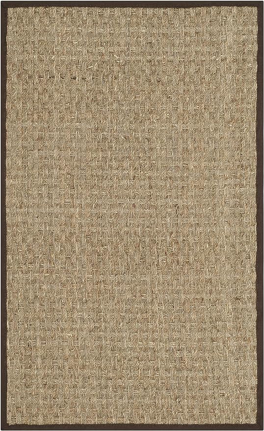 SAFAVIEH Natural Fiber Collection Area Rug - 2'6" x 4', Natural & Dark Brown, Seagrass, Basketweave Pattern with Border (NF114K)