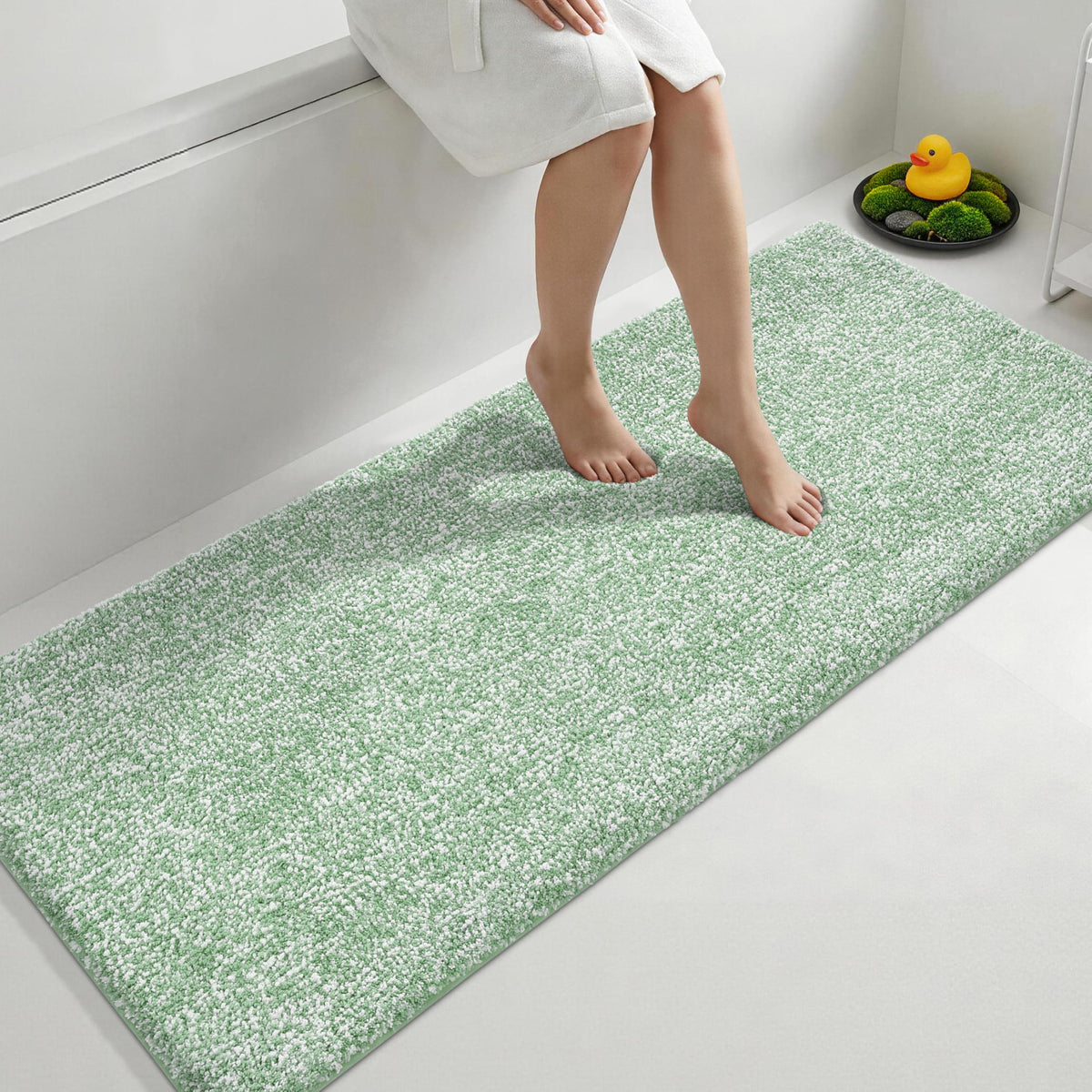 Yimobra Cushioned Anti-Fatigue Long Bathroom Runner Rug, Non Slip Washable Bath Mat, Dense Soft for Double Sink Vanity, Tired Feet Comfort, Absorbent, 60" X 24" (5.0' × 2.0'), Green and White