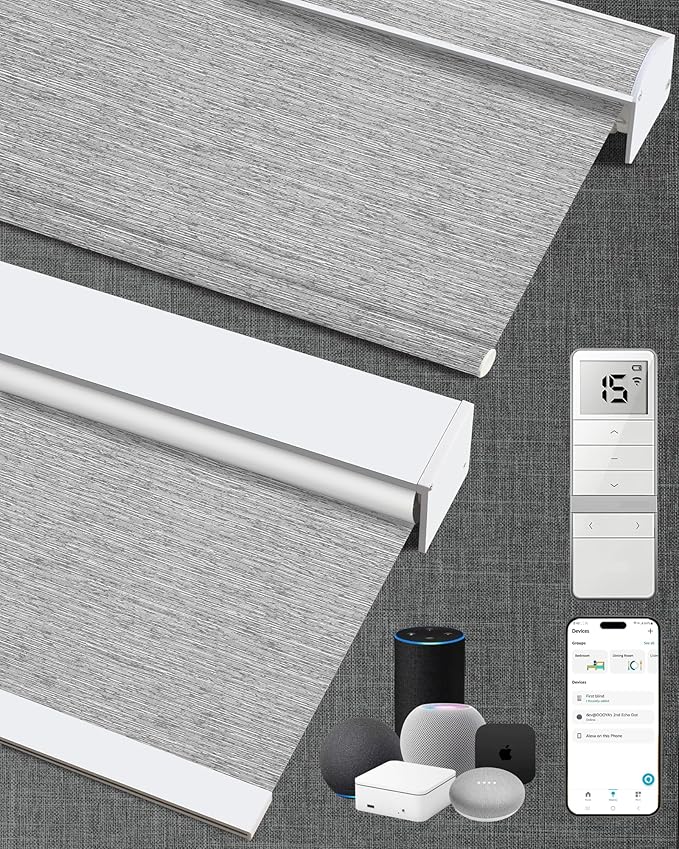 Kincmo Motorized Blinds with Remote,100% Blackout Motorized Roller Shades Work with Apple Homekit,Alexa,Google, Custom Electric Blinds with App,Voice Control (Dreamy Grey)