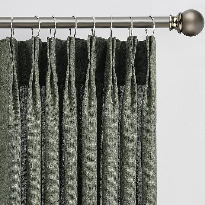 RAIN CITY Olive Green Curtains Pinch Pleated, Linen Curtain 45 Inches Long Semi Sheer Privacy Light Filtering Bedroom Window Curtains Drapes 2 Panels Set with Hooks