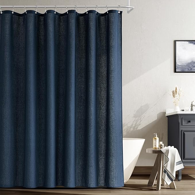 Naturoom Navy Blue Shower Curtain for Bathroom, Linen Textured Weighted Hem Cloth Shower Curtain Set with Hooks, Simple Hotel Luxury Men Nautical Bath Accessories Decor,72x96, Dark Blue