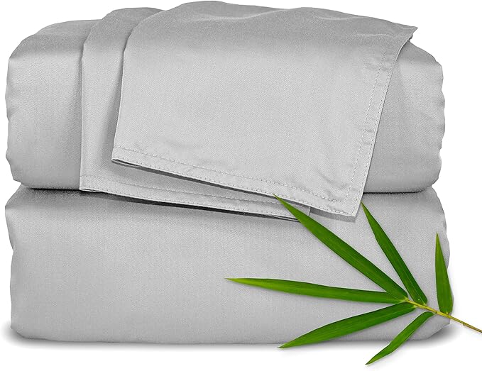 Pure Bamboo King Sheets, Genuine 100% Organic Viscose Derived from Bamboo Bed Sheet Set, Luxuriously Soft & Cooling, Double Stitching, 2 Year Quality Promise (King, Silver Pearl)