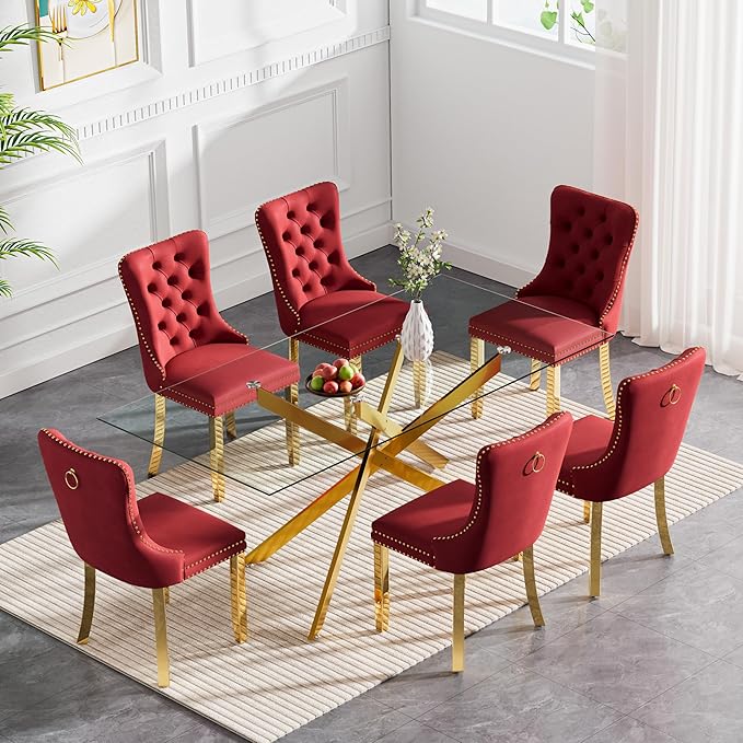 HomVent Rectangular Glass Dining Table Set for 6, Modern Tempered Glass Kitchen Table Set and Chairs, Rectangular Glass Dining Room Table Set for Kitchen