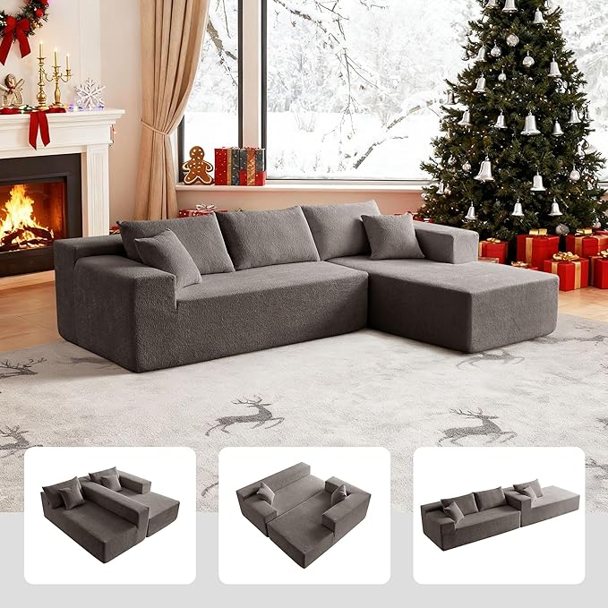 103.54'' Sectional Sofa, Raindrop Velvet Fabric L Shaped Sofa, 4 Seat Modern L Shape Couch with 2 Pillows Left Hand Lounge for Living Room, Office