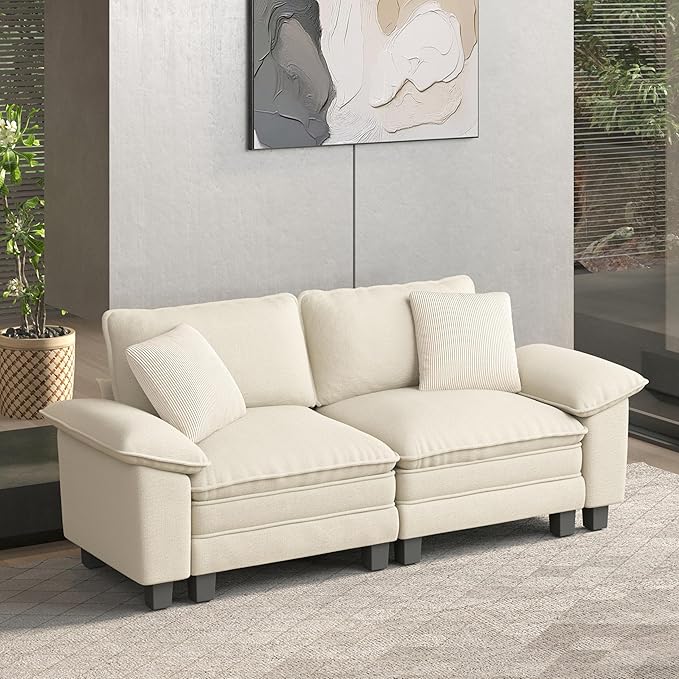 HERA'S HOUSE 88" Modular Sectional Sofa, Loveseat Couches for Living Room, Comfy Cloud Couch 2-Seater Deep Seat Sofa with Throw Pillow, Chenille Beige