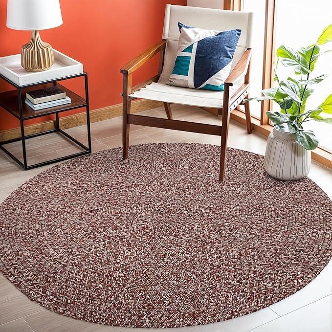 Seasons SE75 Summer Red 4' x 4' Round - Braided Area Rug, Home Decor, Floor Mat or Bedroom Rug - Easy Care, Ideal for High Traffic Areas in Hallway and Living Room - Made in USA