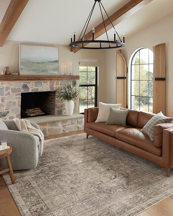 Loloi Magnolia Home by Joanna Gaines Millie Collection MIE-03 Charcoal/Dove 2'-3" x 3'-10", .25" Pile Height, Accent Rug