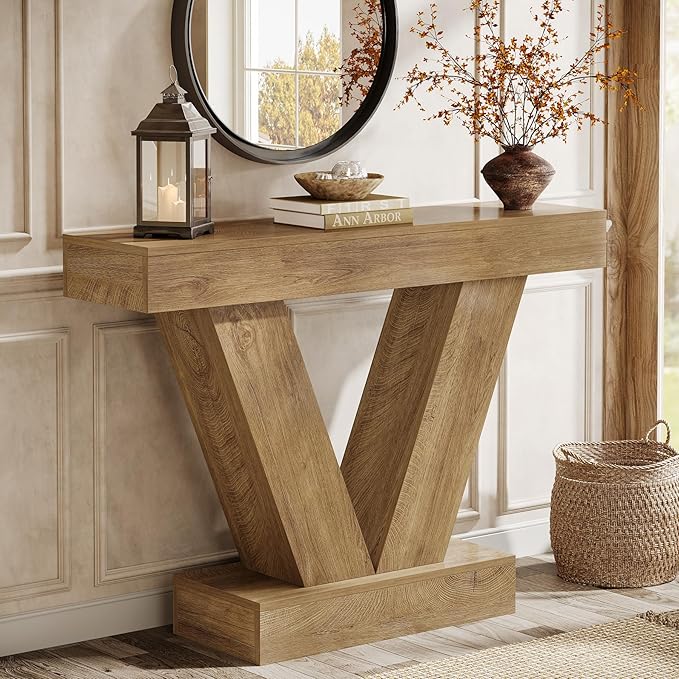 Tribesigns Narrow Console Table, Behind Couch Sofa Small Entryway Table with V-Shaped Legs, Living Room, Hallway, Foyer, Entrance, Brown