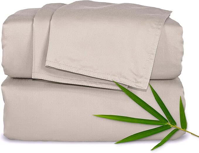 Pure Bamboo California King Sheets, Genuine 100% Organic Viscose Derived from Bamboo Bed Sheet Set, Soft & Cooling, Double Stitching, 2 Year Quality Promise (California King, Sand)