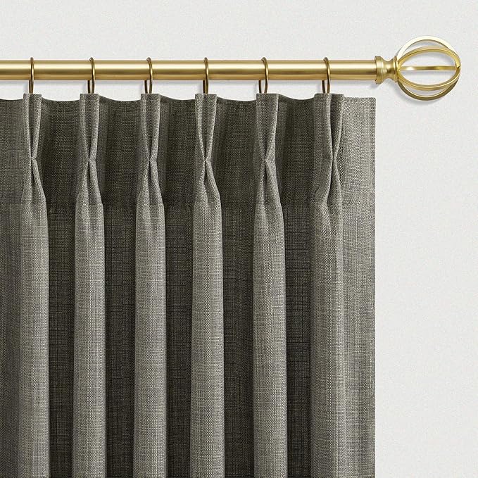 63 Inch Short Olive Green Linen Curtains 2 Panel Set for Small Windows,Pinch Pleated Ktichen Rustic Country Linen Light Filtering Drapes Privacy Back Tab Semi Sheer Curtains 63 Inches Length