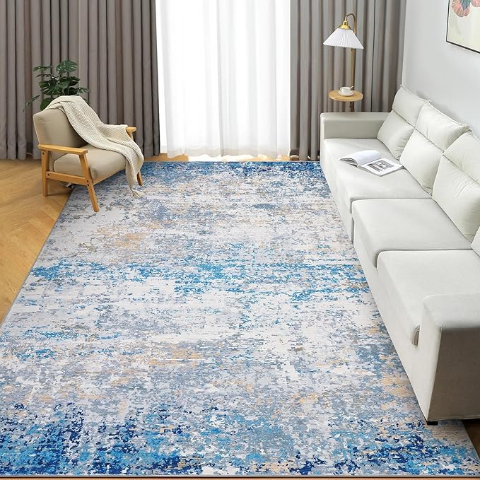 Modern Abstract Area Rug 3x5 Non Slip Non Shedding Rug Low Pile Stain Resistant for Bedroom Living Room,Blue/Grey