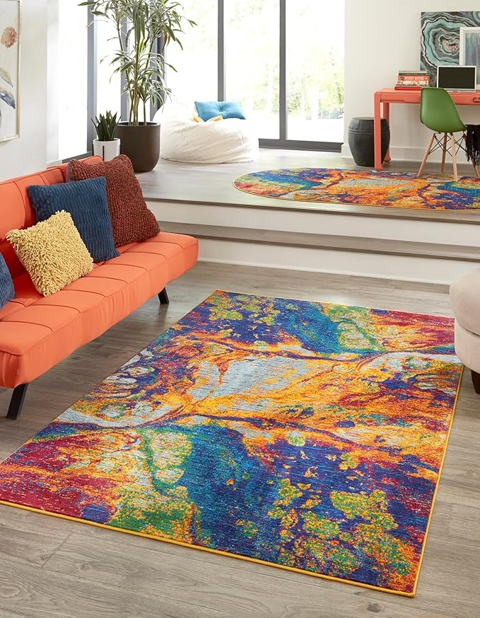 Rugs.com Calypso Collection Rug – 7x10 Multi Medium-Pile Rug Perfect for Bedrooms, Dining Rooms, Living Rooms