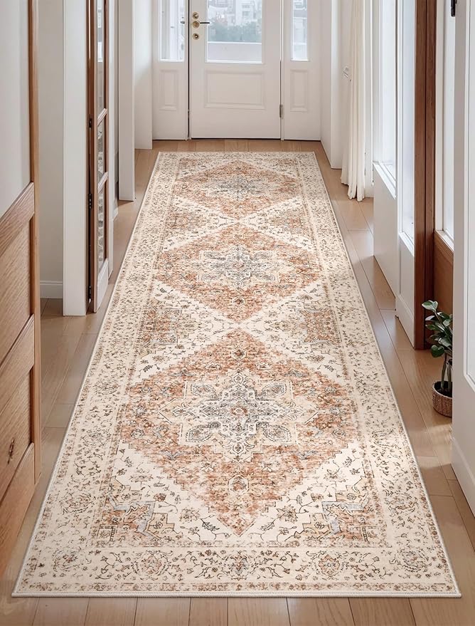 Ciicool Washable Runners Area Rug for Hallways, Ultra Soft 2'6 "x8' ft Boho Print Non-Slip Vintage Oriental Medallion Long Carpet for Kitchen Bedroom Laundry Bathroom