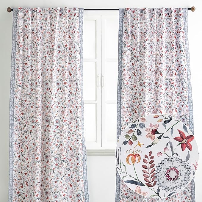 Maison d' Hermine Curtains for Living Room 100% Cotton 96 inch Length Two Panels Light Filtering Curtains for Bedroom Windows with Rod and Loop Pockets Drapes (Nellore, 50" W x 96" L)